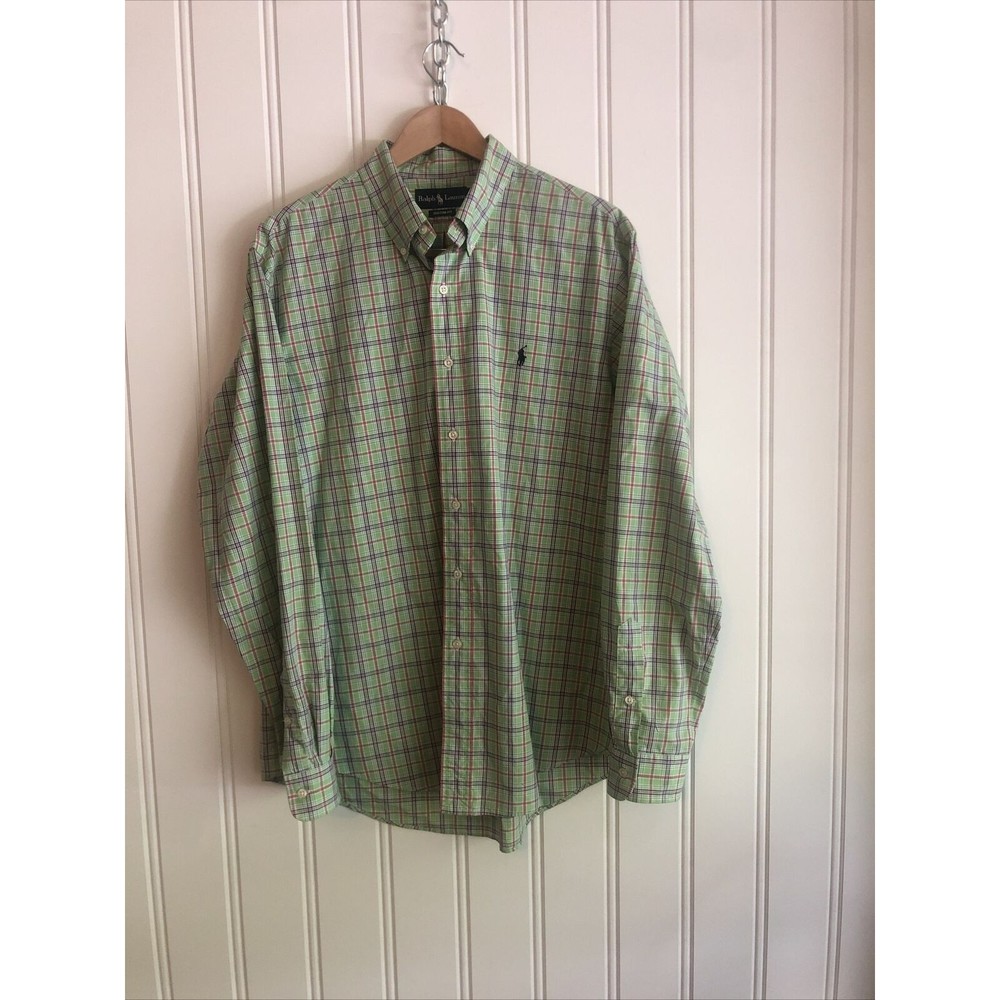 Ralph‎ Lauren Shirt Mens Extra Large Green Pink Blue Plaid Button Down Casual